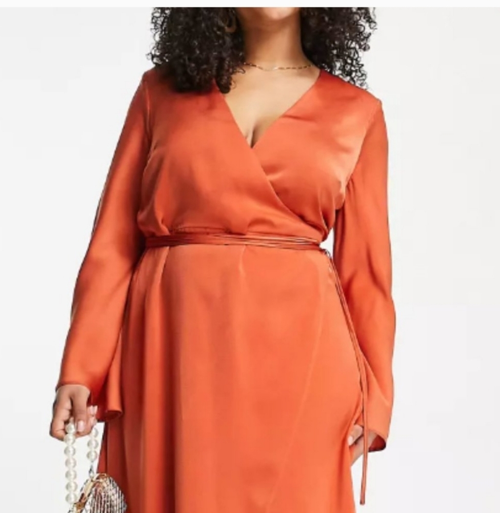 ASOS Curve Rust Long Sleeve Wrap Dress